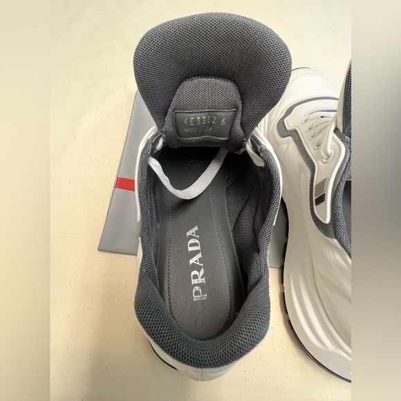 PRADA NIB 4E3382  WHITE NYLON GRAY GABARDINE LOGO SNEAKERS  US7  UK6  IT40 NWT - Picture 14 of 15